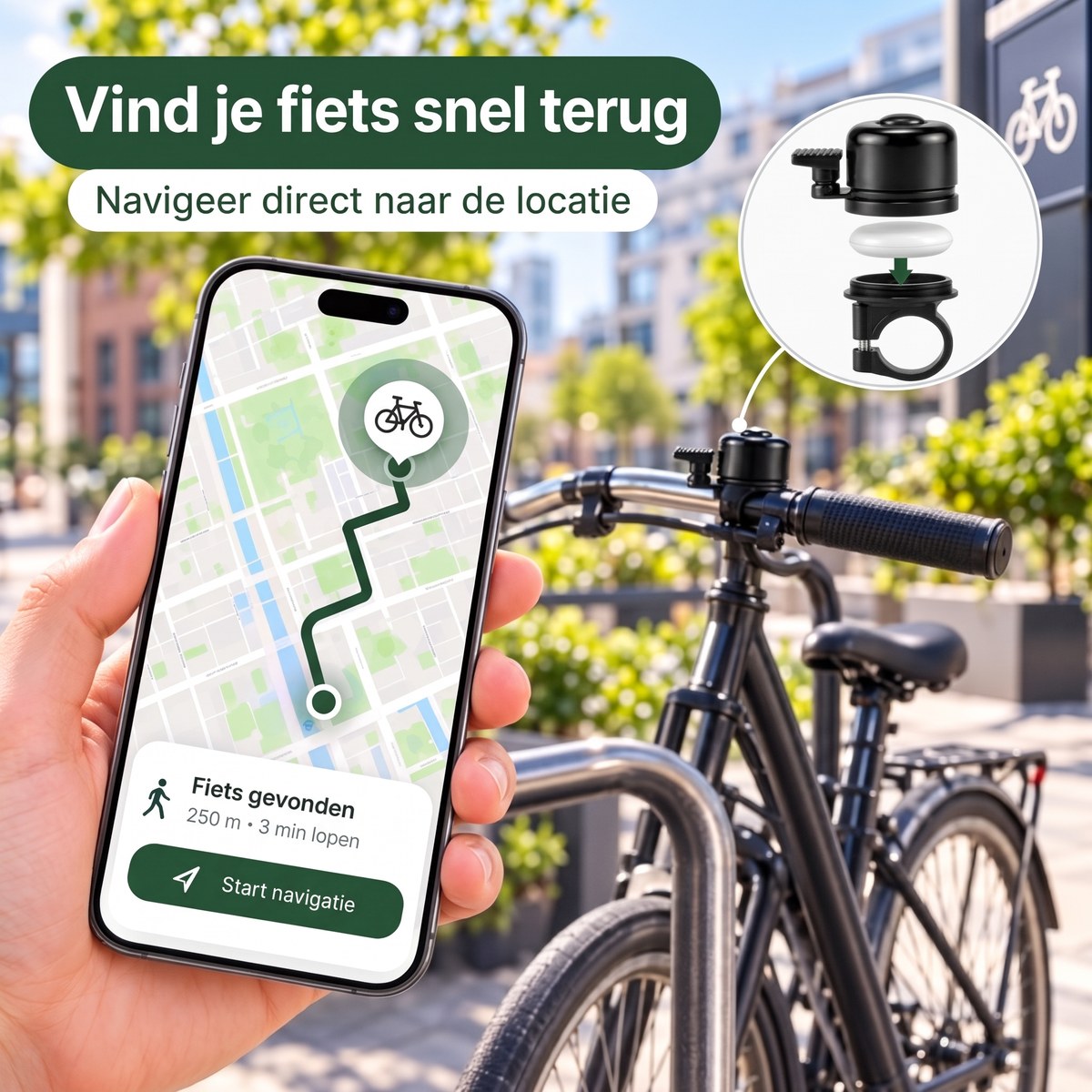 Vind je fiets snel terug met navigatie in de app
